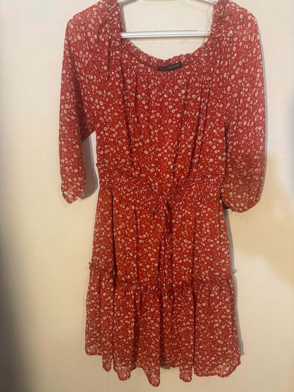 Ryan Michelle Red Floral Tiered Dress Size PL